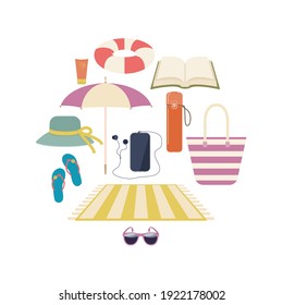 Flat Summer Objects Set. Vector Holiday and Summer Vacation Sea Icons