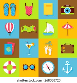 Flat Summer Objects Set. Vector Holiday and Summer Vacation Sea Icons