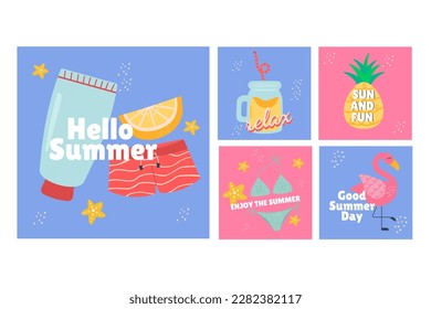 Flat summer post collection. Social media