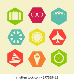Flat summer retro icons design 