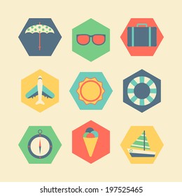 Flat summer retro icons design 