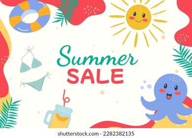 Flat summer sale banner doodle
