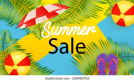 A Flat summer sale with tropical background 