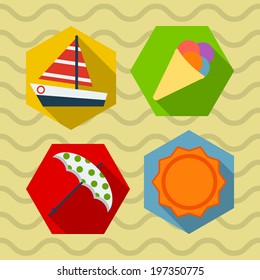 Flat summer set icons design