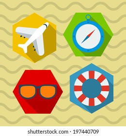 Flat summer set icons design