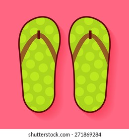 Flat Summer Shoes Flip Flops. Vector Illustration of Flat Stylized Vacation Shoes 