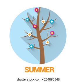 flat summer sign or label. flat summer landscape vector illustration can be used for banner and posters.