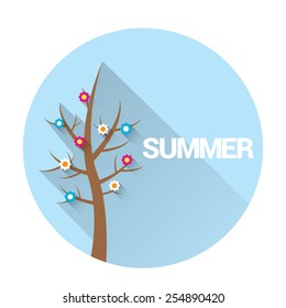 flat summer sign or label. flat summer landscape vector illustration can be used for banner and posters.
