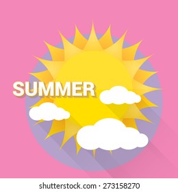 flat summer sky with sun. vector illustration