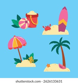 Projeto de coleção de elementos de verão plano