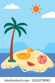 Flat summertime vertical background illustration