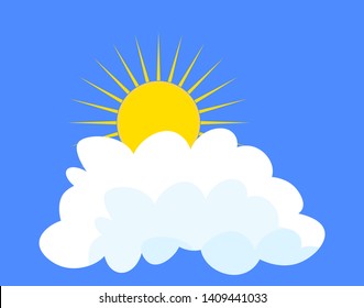 Flat sun and cloud Icon. Summer pictogram on blue, sky background. Sunlight symbol. Vector illustration, EPS10