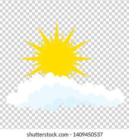 Flat sun and cloud Icon. Summer pictogram on transparent background. Sunlight symbol. Vector illustration, EPS10