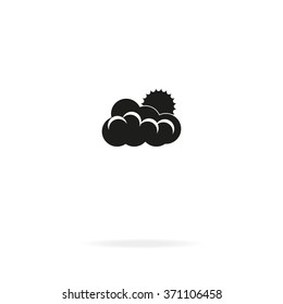 Flat sun and cloud weather icon.