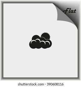 Flat sun and cloud weather icon.