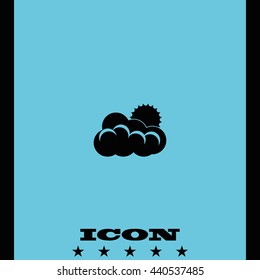 Flat sun and cloud weather icon.