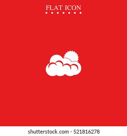 Flat sun and cloud weather icon.