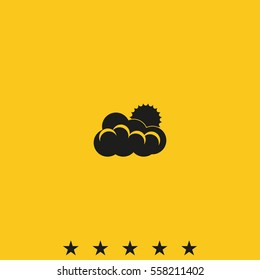 Flat sun and cloud weather icon.