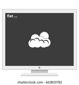 Flat sun and cloud weather icon.