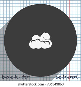 Flat sun and cloud weather icon.