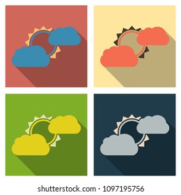 Flat sun and cloud weather web icon with long shadow