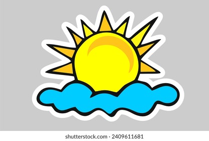 Flat sun and cloud weather web icon, Sun Yellow icon on white background. Vector illustration.