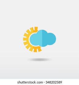 Flat sun and cloud weather web icon