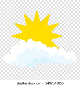 Flat sun and clouds Icon. Summer pictogram on transparent background. Sunlight symbol. Vector illustration, EPS10