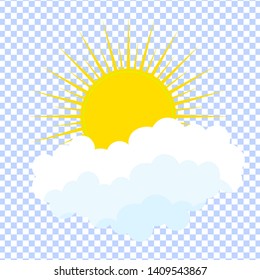 Flat sun and clouds Icon. Summer pictogram on transparent background. Sunlight symbol. Vector illustration, EPS10