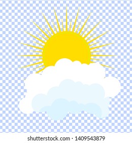 Flat sun and clouds Icon. Summer pictogram on transparent background. Sunlight symbol. Vector illustration, EPS10