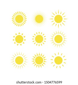 Flat sun icon. Sun pictogram. Sun logo set. Nine sun icon or logo - vector