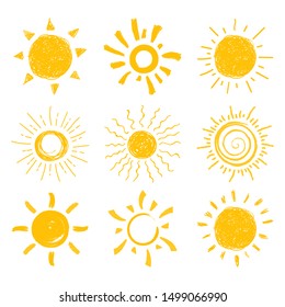 Flat sun icon. Sun pictogram. Trendy vector summer symbol for website design, web button, mobile app. vector doodle suns.