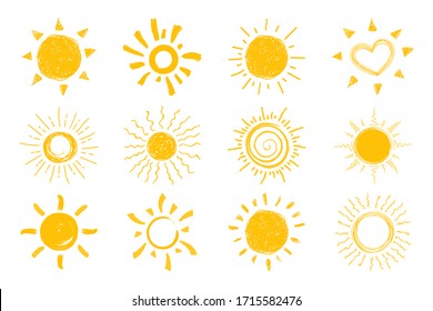 Flat sun icon. Sun pictogram. Trendy vector summer symbol for website design, web button, mobile app. vector doodle suns.