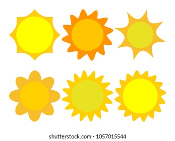 Flat sun icon set. Hand-drawn sun. Vector illustration. Sun pictogram. Template vector illustration. Cartoon sun. Isolated on white background. High quality. Flat summer icon. Modern design