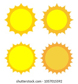 Flat sun icon set. Hand-drawn sun. Vector illustration. Sun pictogram. Template vector illustration. Cartoon sun. Isolated on white background. High quality. Flat summer icon. Modern design