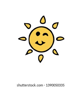 Flat sun icon. Solar pictogram. Trendy vector summer symbol for web design, web button, mobile app. cartoon character.