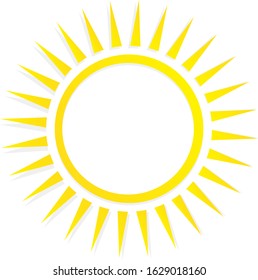 Flat sun icon. Spring and summer element. Sun pictogram. Yellow sunlight isolated on white background. Vector illustration.