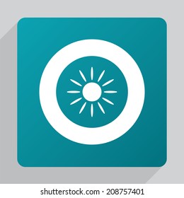 flat sun icon, white on green background 