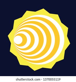 The flat sun vector isolated on dark blue background.