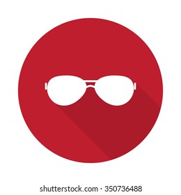 Flat Sunglasses icon with long shadow on red circle