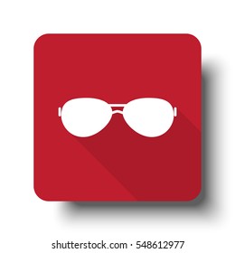 Flat Sunglasses web icon on red button with drop shadow