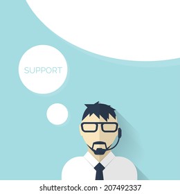 Flat support background with male icon. Service concept.