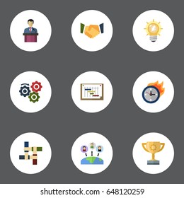 Flat Support, Incentive, Businessman And Other Vector Elements. Set Of Startup Flat Symbols Also Includes Partnership, Group, Workflow Objects.