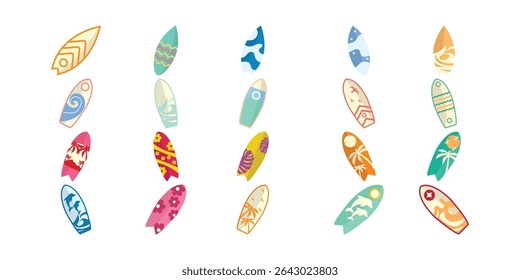Flat Surfing Board Illustration Set