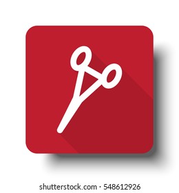 Flat Surgical Clamps web icon on red button with drop shadow