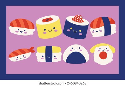 Flat Sushi Character Cute Illustration