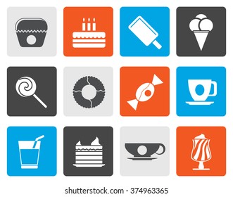 Flat Sweet food and confectionery icons - vector icon set