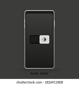 Flat switch bubble slide button for dark mode or black mode on black screen phone. Vector illustration.