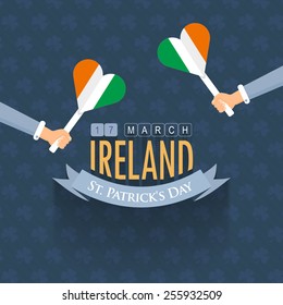 Flat Syle Happy Saint Patricks Day, Ireland National Day Hand Hold Heart Style Flag