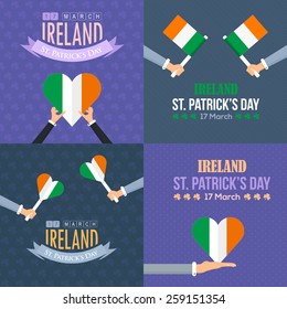 Flat Syle Happy Saint Patricks Day, Ireland National Day Set